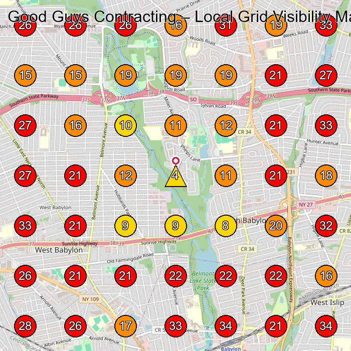 Good Guys Contracting GeoGrid visibility map for General Contractor in West Babylon